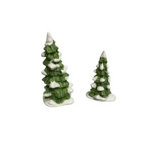 RETIRED Dept 56 Heritage Village Christmas Evergreen Trees‎ Decor Set of 2